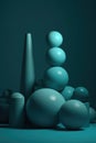 A still life painting of blue balls stacked on a table Royalty Free Stock Photo