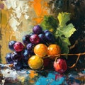 Still life painting of colorful grapes using strong brush strokes