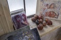 Still life with real pomegranates