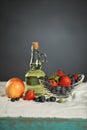 Still Life With Peach Strawberries and Blue Berries Royalty Free Stock Photo