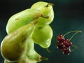 Still life-pears and cherries Royalty Free Stock Photo