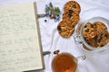 Still life with pecan biscuits and tea as a healthy breakfast