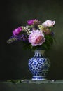 Still life with peonies in a chinese vase Royalty Free Stock Photo