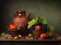 Still life with persimmons and grapes Royalty Free Stock Photo