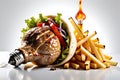 Still Life Photo - Bulb Constructed from an Arrangement of Two Greek Gyros with Shaved Lamb, French Fries