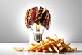 Still Life Photo - Bulb Constructed from an Arrangement of Two Greek Gyros with Shaved Lamb, French Fries