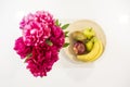 Still life photo of flowers and fruits Royalty Free Stock Photo