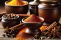 Still Life Photography of an Assortment of Spices - Saffron Threads Prominently Centered, Surrounded by Aromatic Richness