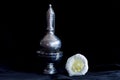 Still life photography dead concept by small container and paper flower Royalty Free Stock Photo