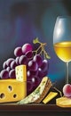 Still life picture with wine, cheese and grapes Royalty Free Stock Photo