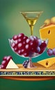 Still life picture with wine, cheese and grapes Royalty Free Stock Photo