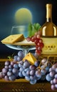 Still life picture with wine, cheese and grapes Royalty Free Stock Photo