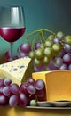 Still life picture with wine, cheese and grapes Royalty Free Stock Photo