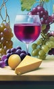 Still life picture with wine, cheese and grapes Royalty Free Stock Photo