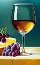 Still life picture with wine, cheese and grapes Royalty Free Stock Photo