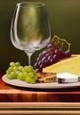 Still life picture with wine, cheese and grapes Royalty Free Stock Photo