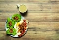 Still life with plate of breakfast, one cup of coffee Royalty Free Stock Photo