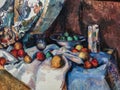 Still Life Post, Bottle, Cup and Fruit by Paul Cezanne at the MOMA in New York City, USA Royalty Free Stock Photo