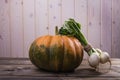 Still life of pumpkin and turnips