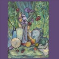 Still life with purple flowers