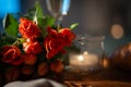 Still life with red roses and candlelight for feelings of love Royalty Free Stock Photo