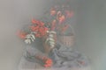 Still life with red rowan in a vase on the table Royalty Free Stock Photo