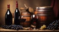 The still life with red wine and barrels Royalty Free Stock Photo