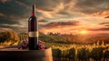 Still life with red wine, bottle, glass and old barrel Royalty Free Stock Photo