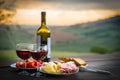 Still life Red wine ,cheese and prosciutto Royalty Free Stock Photo