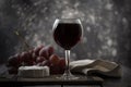 The still life with red wine, vine, cheese. Royalty Free Stock Photo