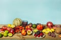 Still life of ripe fruit with plums, nectarines, paraguayans Royalty Free Stock Photo