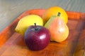 Still life with ripe fruits on brown tray close-up Royalty Free Stock Photo