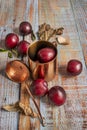 A beautiful still life with ripe cherries on blue porcelain bowls Royalty Free Stock Photo