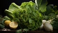 Still life of a romaine lettuce with drops water