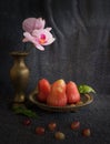 Still life rose apple, Orchid and Burning leaves in concept nat Royalty Free Stock Photo