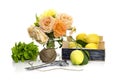 Still Life with roses and lemons close-up Royalty Free Stock Photo