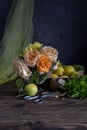 Still Life with roses and lemons Royalty Free Stock Photo