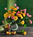 still life with roses and peach Royalty Free Stock Photo
