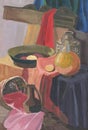 Still life in Russian style, hut with objects of everyday life