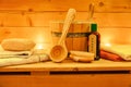 Still life with sauna accessories Royalty Free Stock Photo