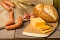 Still life with sausage cheese and bread Royalty Free Stock Photo