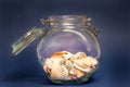 Still life, sea shells in a glass jar Royalty Free Stock Photo