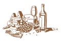 Still life of a set of cheeses with grapes and wine Royalty Free Stock Photo