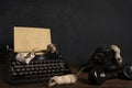 Still life with siamese mice on a typewriter and phone making contact and communicating