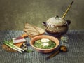 Still life with sorrel soup Royalty Free Stock Photo