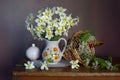 Narcissus flowers in a basket . Royalty Free Stock Photo