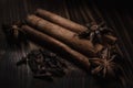 Staranise and cinnamon on a wooden tabel Royalty Free Stock Photo