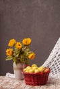 Still life of sunflowers and apples Royalty Free Stock Photo