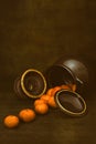 Still life with tangerines and kitchen utensils Royalty Free Stock Photo