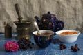 Still life with tea, rosehip and dates Royalty Free Stock Photo